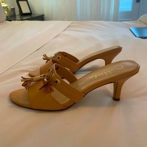 Tan Athena Alexander Callisto heeled sandals.